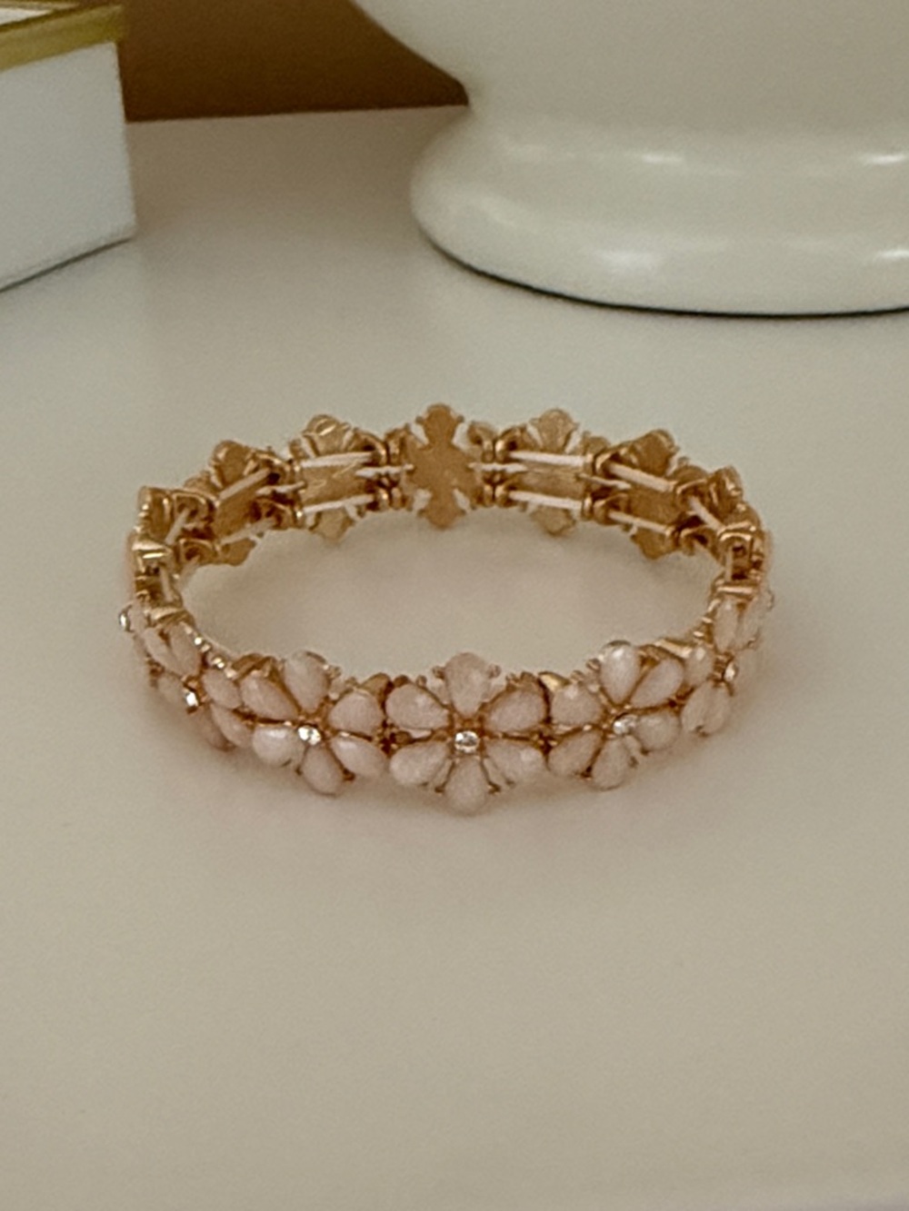 Gold-Tone Pink Floral Bracelet